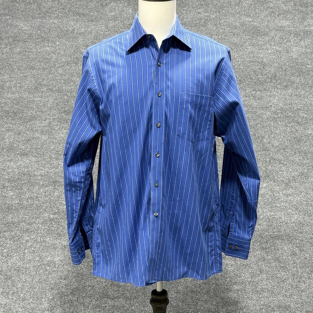 Michael Michael Kors Shirt Mens Large 16 34/35 Blue Pinstripe Button Down Dress